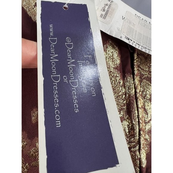 Dear Moon Formal Dress Sz 3 Burgundy‎ Metallic Gold Floral Print Maxi V-Neck - Picture 9 of 10